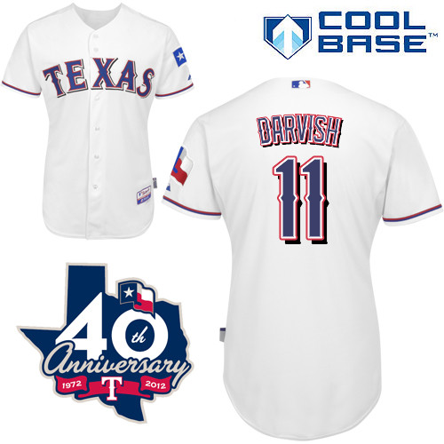 Discount Texas Rangers 2012 #11 Yu Darvish White Cool Base MLB Jersey with 40th Anniversary Patch